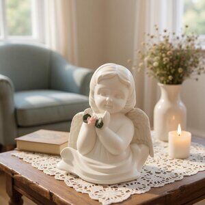 Porcelain Angel Holding a Rose